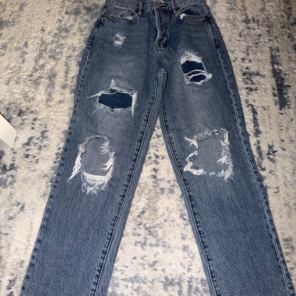 Pacsun High Rise Straight Ripped Blue Jeans